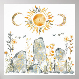 Celtic Mythology och Sol Symbols Litha Poster