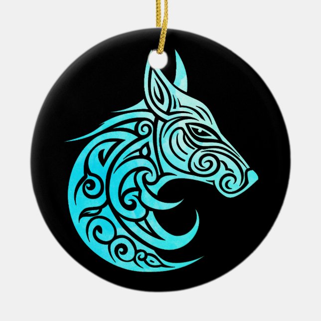 Celtic Nordic Winter Fox Julgransprydnad Keramik (Framsidan)