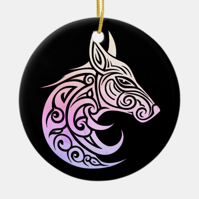 Celtic Nordic Winter Fox Julgransprydnad Keramik (Framsidan)