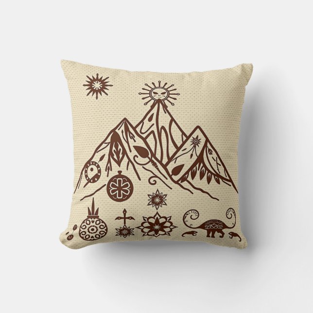 Celtic och Inuit Inspired Mountain Motifs Kudde (Framsida)