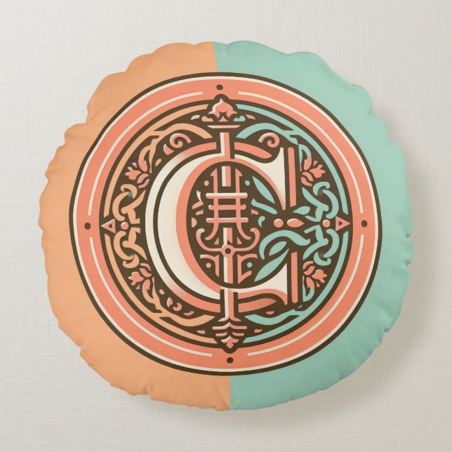 Celtic Pastel Brev ’C’ Round Dekorativ kudde (Framsidan)