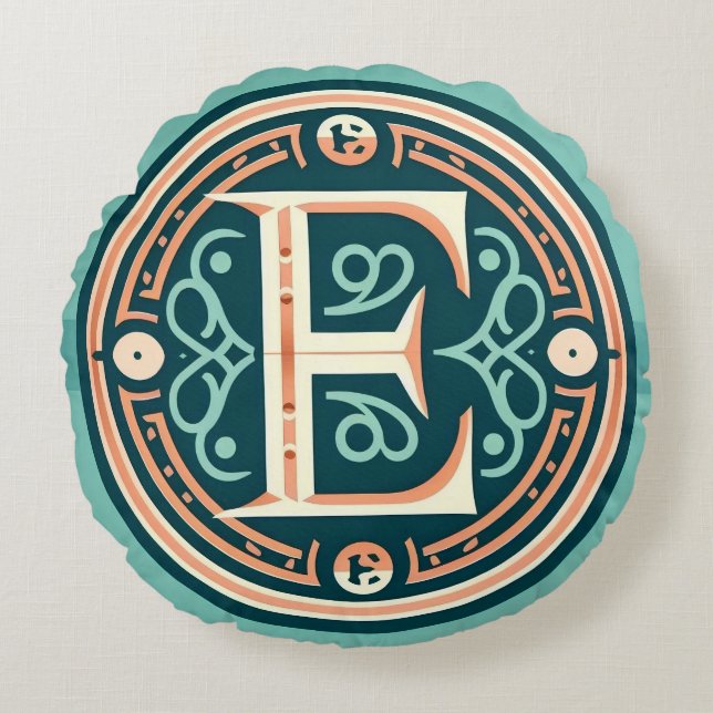 Celtic Pastel Brev ’E’ Round Dekorativ kudde (Framsidan)
