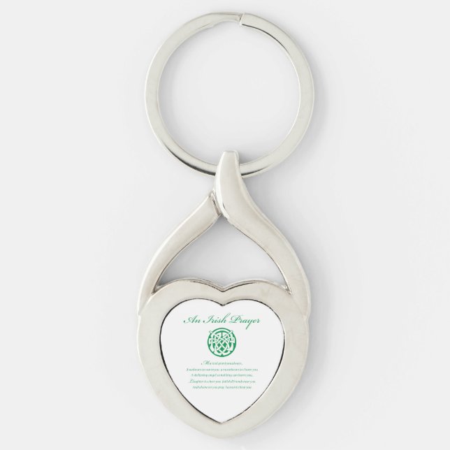 Celtic Prayer St. Patrick's Day Twisted Heart Silverfärgad Nyckelring (Framsidan)