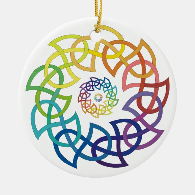 Celtic Rainbow Knotwork Ringar Julgransprydnad Keramik (Framsidan)