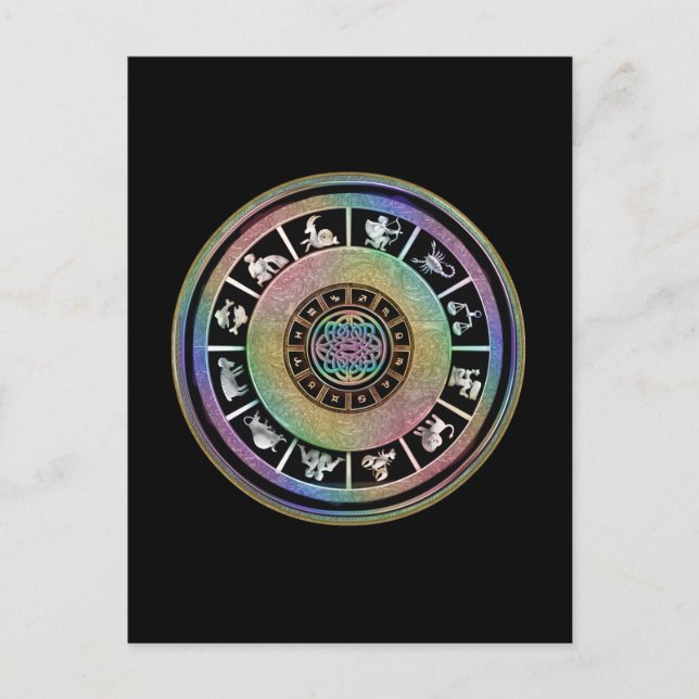 Celtic Rainbow Zodiac Mandala Vykort (Framsida)