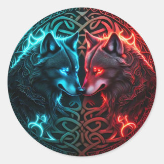 Celtic Red and Blue Varg Round Sticker Runt Klistermärke