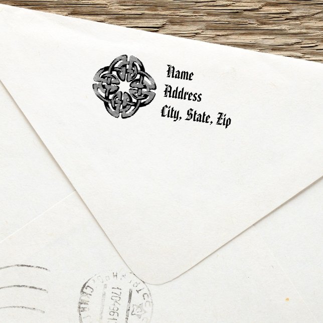 Celtic Returadress Frimärke Simple Rustic Självfärgande Stämpel (Celtic Cross Return Address Custom Stamp.)