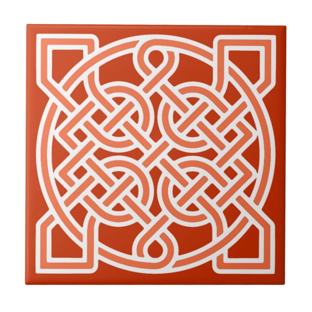 Celtic Sailor's Knot, Mandarin Orange and White Kakelplatta (Framsidan)