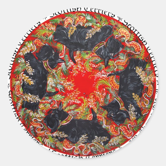 Celtic Scottish Terrier Medallion Runt Klistermärke (Framsida)