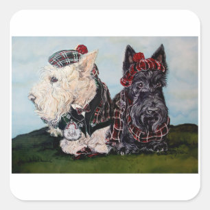 Celtic Scottish Terriers Fyrkantigt Klistermärke