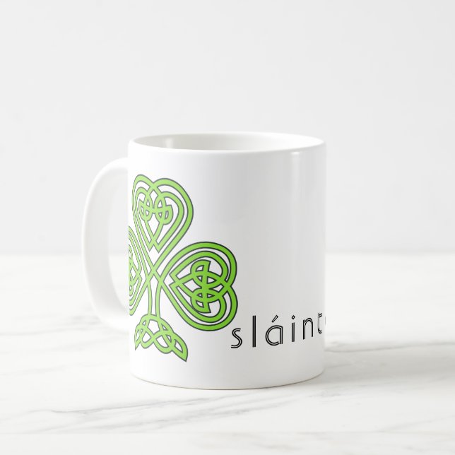 Celtic Shamrock Grönt St. Patrick Day Slainte Kaffemugg (Framsida vänster)