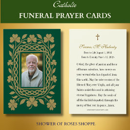 Celtic Shamrock Guld Funeral Memorial Prayer Card Visitkort