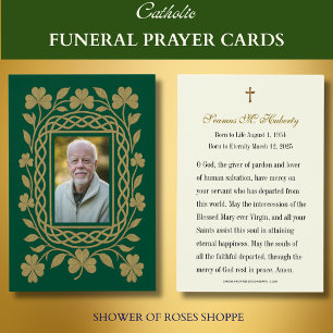 Celtic Shamrock Guld Funeral Memorial Prayer Card Visitkort