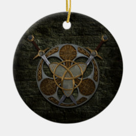 Celtic skyddar och svärd julgransprydnad keramik