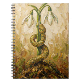 Celtic Snake Snowdrops Imbolc Rebirth Fantasy Art Anteckningsbok