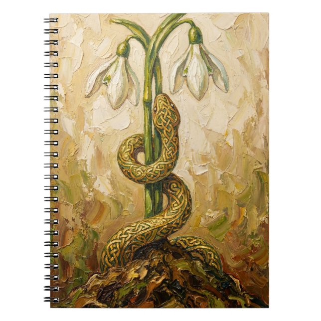 Celtic Snake Snowdrops Imbolc Rebirth Fantasy Art Anteckningsbok (Framsidan)