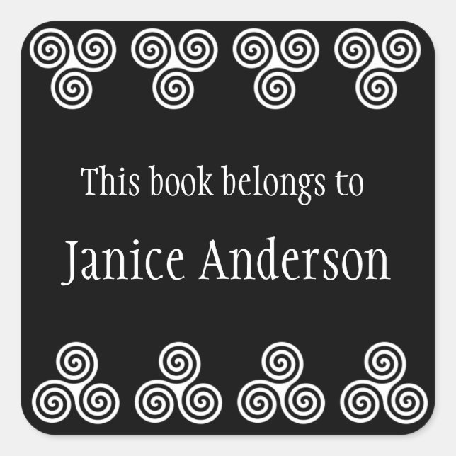 Celtic Spiral Design Bookplåtsetikett Fyrkantigt Klistermärke (Framsida)