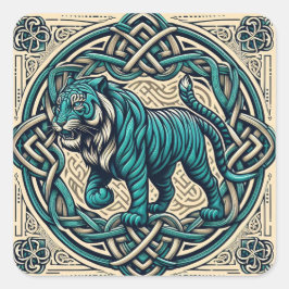 Celtic Square Teal Tiger Fyrkantigt Klistermärke