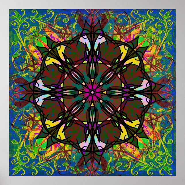 Celtic Stached Glass Bohemian Tribal Mandala Tile Poster (Framsidan)