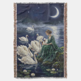 Celtic Swans Moonlit Lake Night Fantasy Art Filt