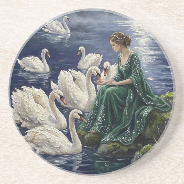 Celtic Swans Moonlit Lake Night Fantasy Art Underlägg (Framsidan)