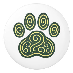 Celtic Swirl Pawprint Gräs & Cream Ceramic Knob Knopp