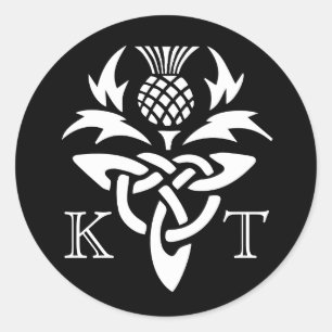Celtic Thistle Initialer - Black & White Runt Klistermärke