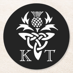 Celtic Thistle Initialer - Black & White Underlägg Papper Rund