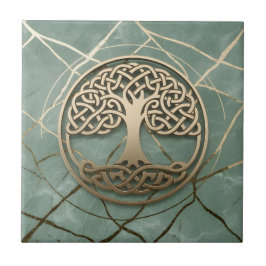 Celtic Tree of Life Sage Marble Gold Crann Bethadh Kakelplatta