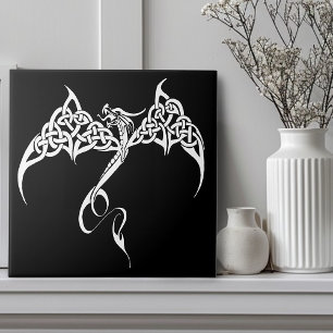 Celtic Tribal Dragon Black White Kakelplatta