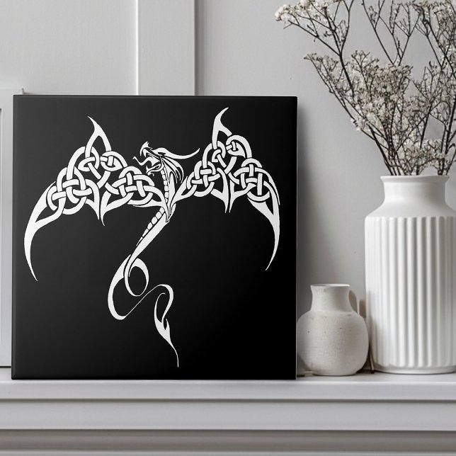 Celtic Tribal Dragon Black White Kakelplatta (Skapare uppladdad)
