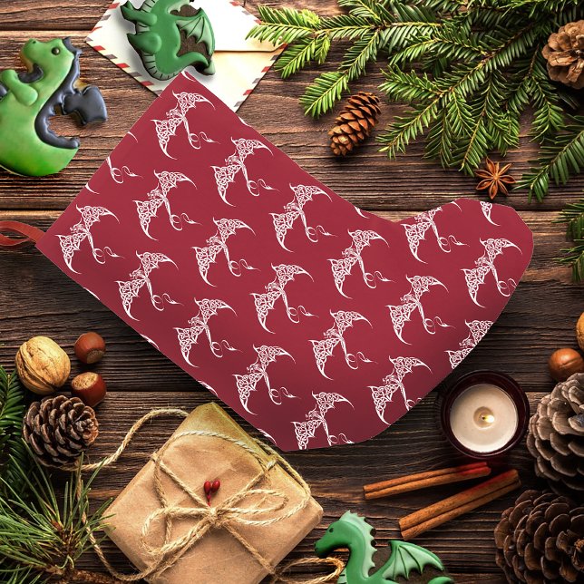 Celtic Tribal Dragon Red White Liten Julstrumpa (Skapare uppladdad)