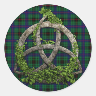 Celtic trinity Knot och Klan Davidson Tartan Runt Klistermärke