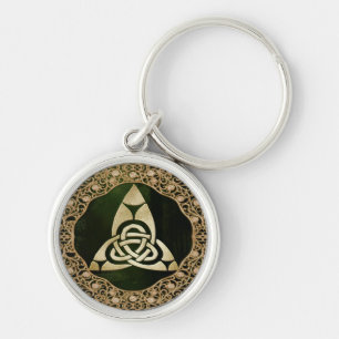 Celtic Trinity Knot on Forest Shadows Rund Silverfärgad Nyckelring