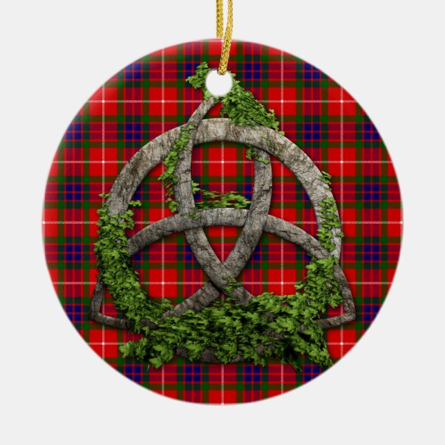 Celtic Trinityfnurra och klanFraser Tartan Julgransprydnad Keramik (Framsidan)