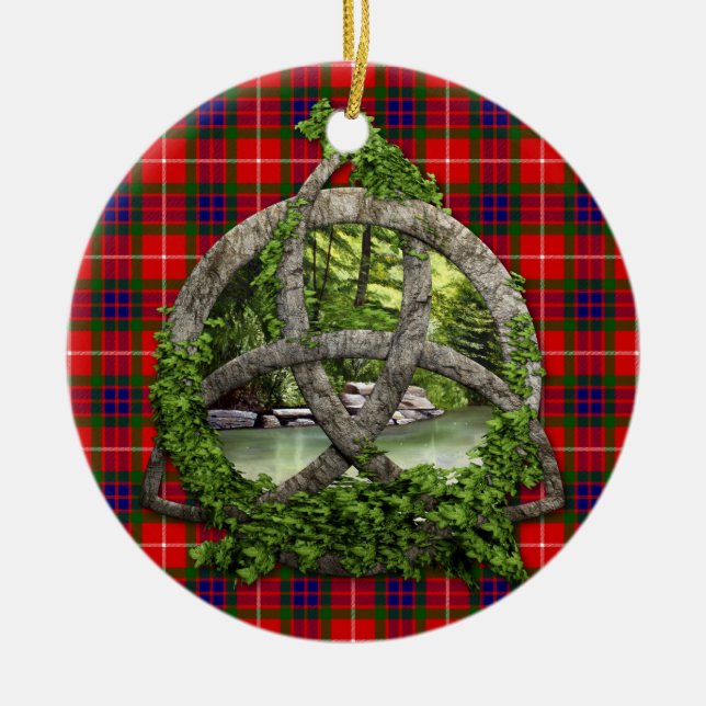 Celtic Trinityfnurra och klanFraser Tartan Julgransprydnad Keramik (Framsidan)