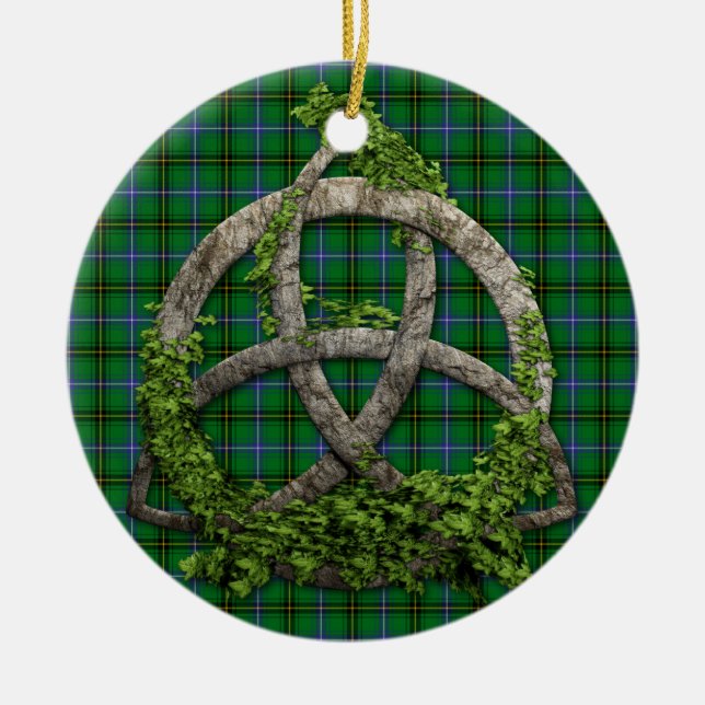 Celtic Trinityfnurra och klanHenderson Tartan Julgransprydnad Keramik (Framsidan)