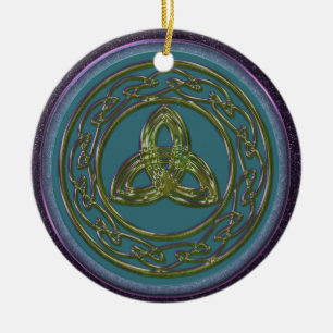 Celtic Trinityfnurraprydnad i blått, gröna lilor Julgransprydnad Keramik