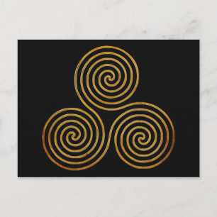 celtic triple spiral - OneLine antique guld, svart Vykort