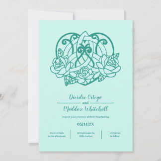 Celtic Triquetra Hjärtat Knot Flora Teal Handfasta Inbjudningar