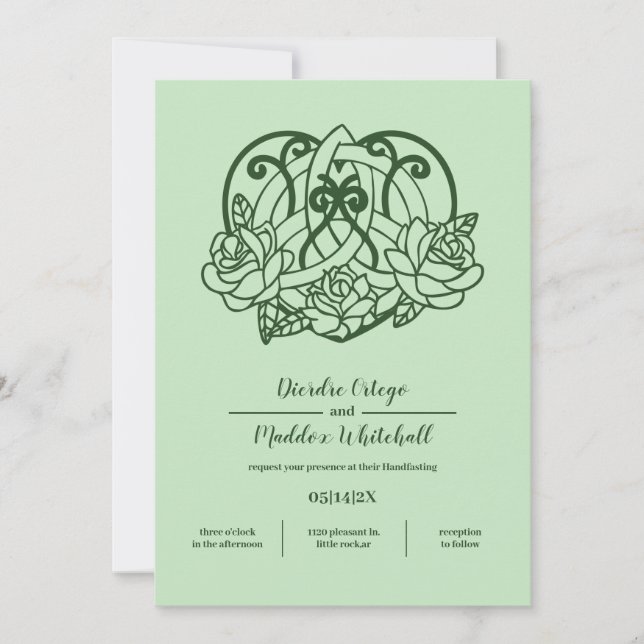 Celtic Triquetra Irish Heart Grönt Handfastande Inbjudningar (Framsida)