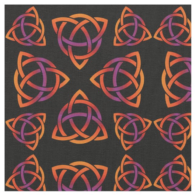 Celtic Triquetra Mönster Orange och Lila på Bla Tyg (Närbild)