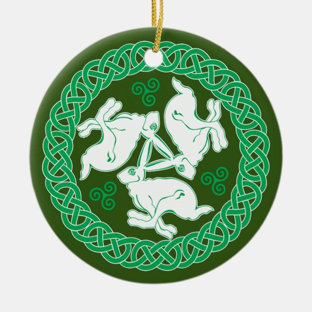 Celtic Triskele Hares Julgransprydnad Keramik (Framsidan)