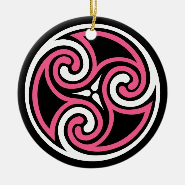 Celtic Triskele Mönster, Fuchsia, Black and White Julgransprydnad Keramik (Framsidan)