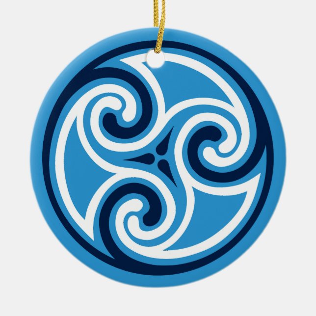 Celtic Triskele Mönster, Himlar Blue och White Julgransprydnad Keramik (Framsidan)