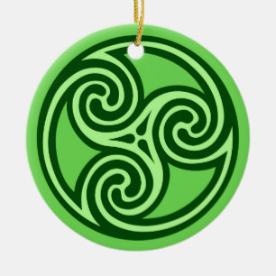 Celtic Triskele Mönster, Lime och Mörk grönt Julgransprydnad Keramik