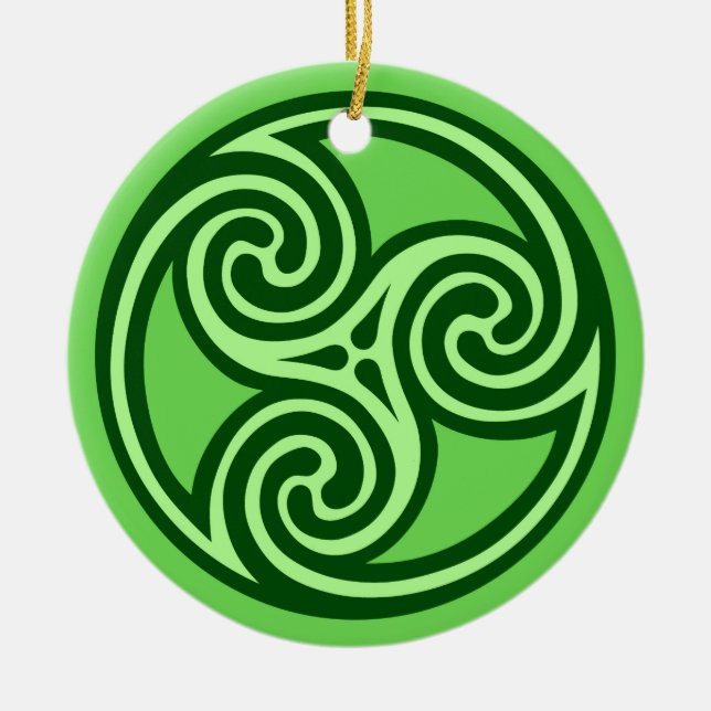 Celtic Triskele Mönster, Lime och Mörk grönt Julgransprydnad Keramik (Framsidan)