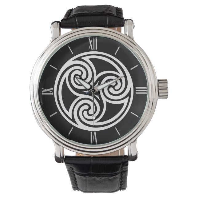 Celtic Triskele Ornament, Black and White Watch Armbandsur (Framsida)
