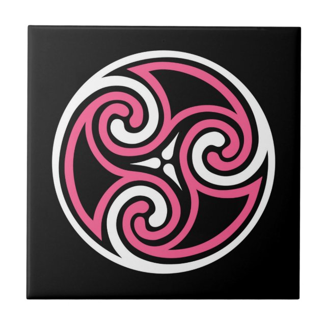 Celtic Triskele Ornament, Fuchsia, Black and White Kakelplatta (Framsidan)