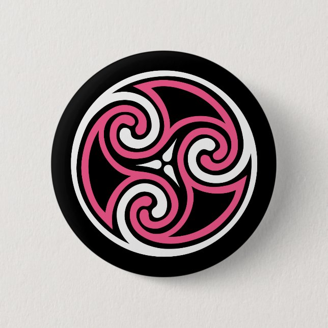 Celtic Triskele Ornament, Fuchsia, Black and White Knapp (Framsida)